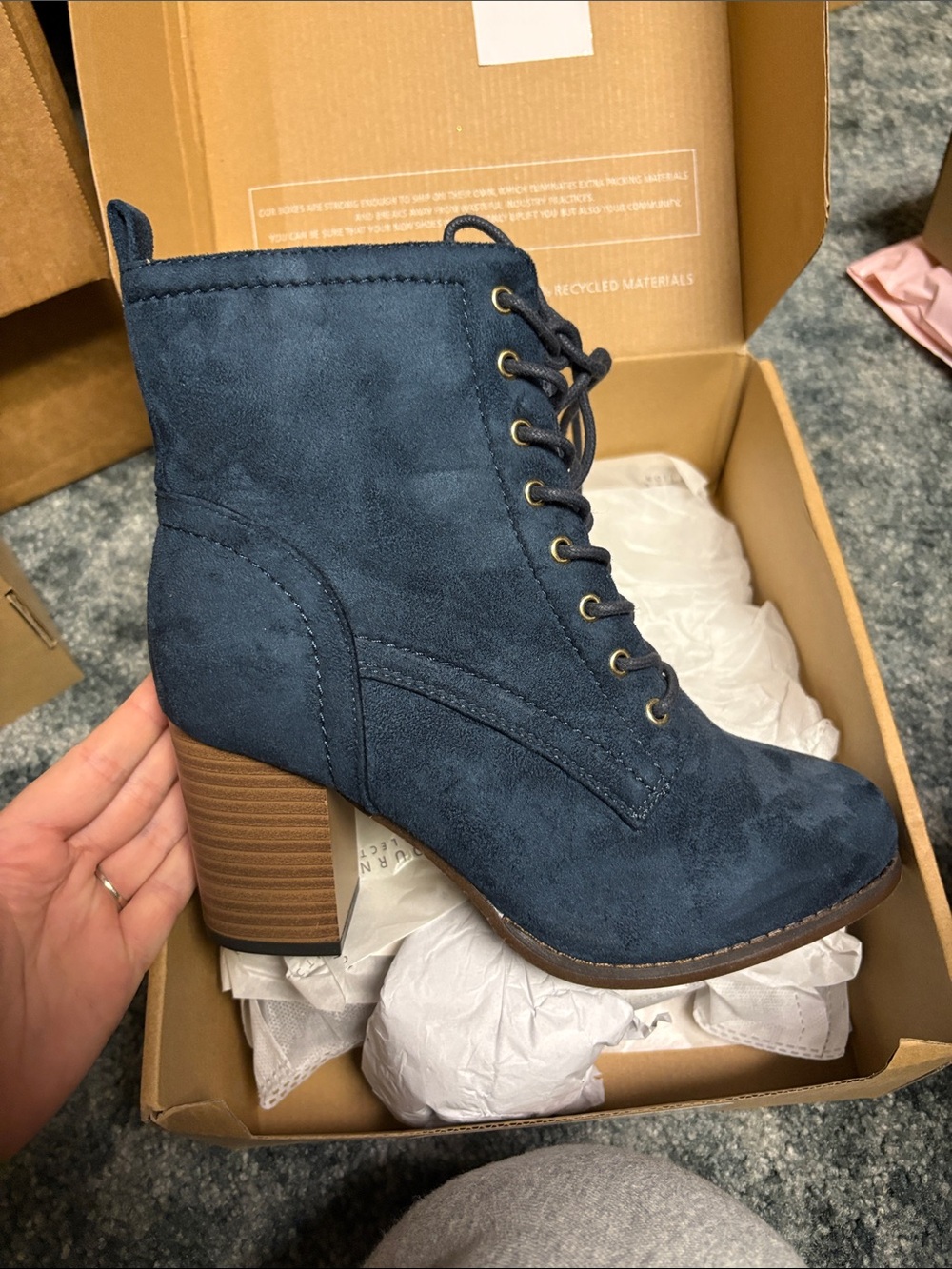 Journee Collection Navy Lace-Up Block Heel Ankle Boots